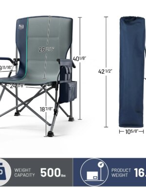 TIMBER RIDGE Oversized Folding Camping Chair, 500 lbs Capacity, Cup Holder, Padded Headrest, Steel Frame