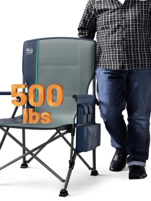 TIMBER RIDGE Oversized Folding Camping Chair, 500 lbs Capacity, Cup Holder, Padded Headrest, Steel Frame