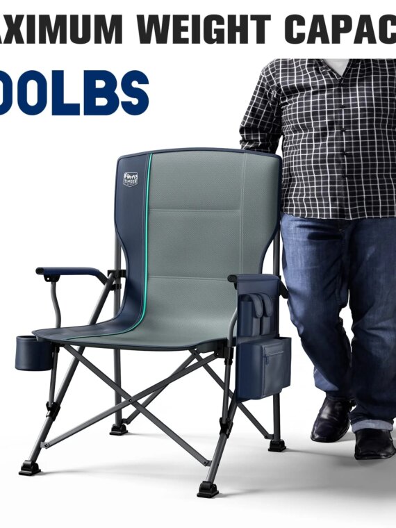 TIMBER RIDGE Oversized Folding Camping Chair, 500 lbs Capacity, with Cup Holder & Cooler Pocket