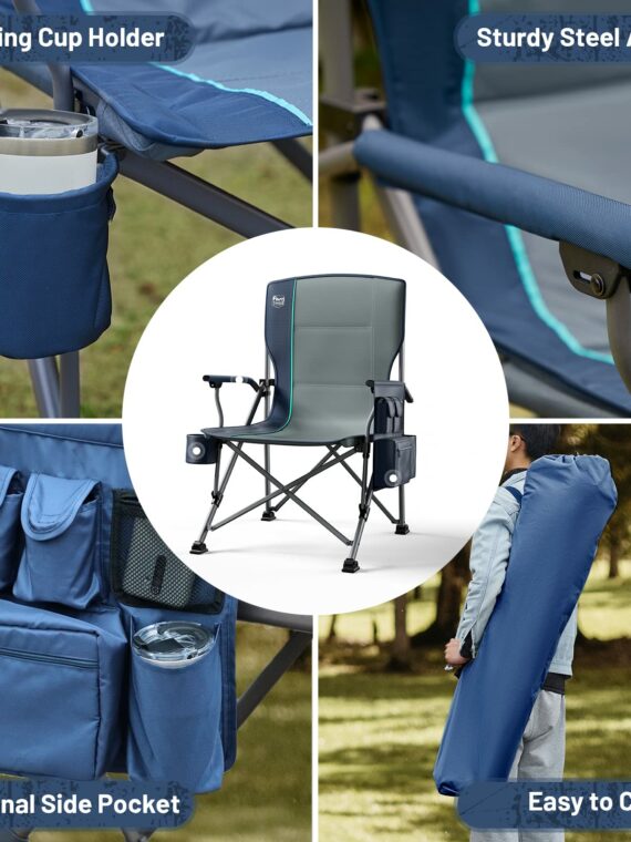 TIMBER RIDGE Oversized Folding Camping Chair, 500 lbs Capacity, with Cup Holder & Cooler Pocket