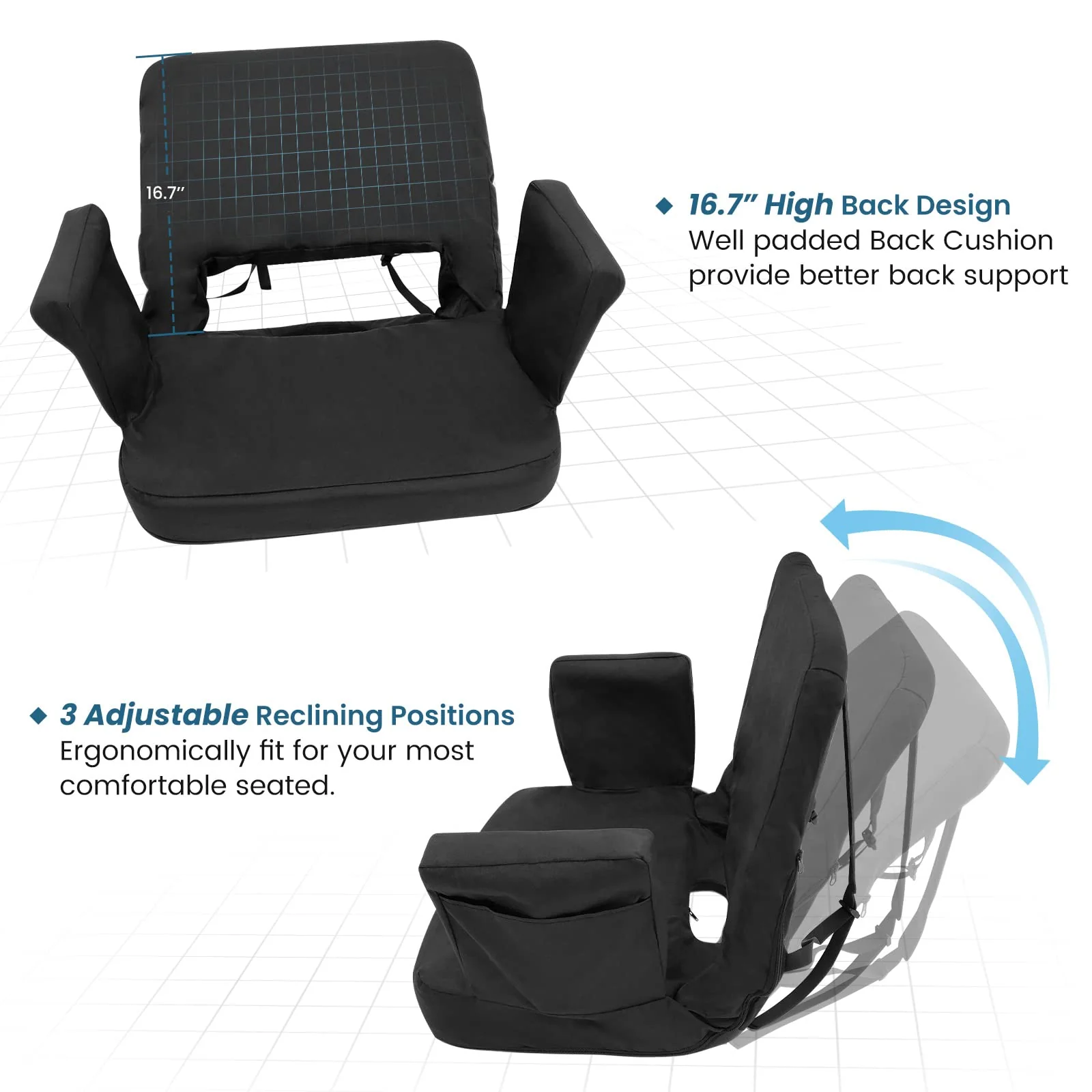 TOPSKY Stadium Seat with Reclining Back, 18.7" Width, Waterproof, Foldable, 3-Position Adjustable, 250 lbs Capacity