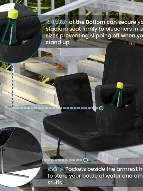 TOPSKY Stadium Seat with Reclining Back, 18.7" Width, Waterproof, Foldable, 3-Position Adjustable, 250 lbs Capacity