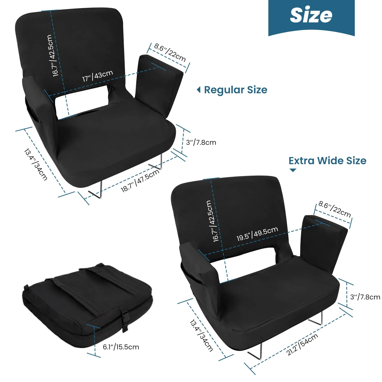 TOPSKY Stadium Seat with Reclining Back, 18.7" Width, Waterproof, Foldable, 3-Position Adjustable, 250 lbs Capacity