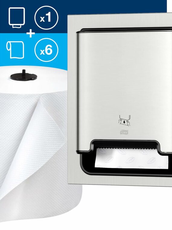 Tork Stainless Steel Paper Hand Towel Dispenser with Universal Refill Rolls (6 Pack)