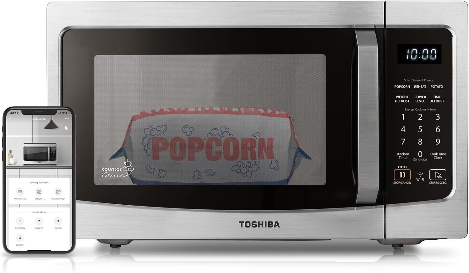 Toshiba 4-in-1 Countertop Microwave Oven, Convection & Air Fryer, 1.5 Cu Ft, 1000W, Silver