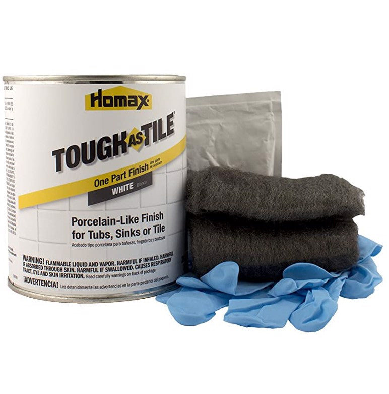 Tough As Tile Tub and Tile Refinishing Kit, White, 21 Oz, High-Gloss Porcelain Repair for Sinks and Bathtubs