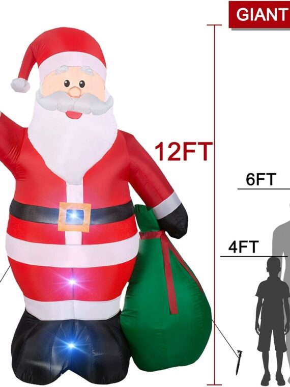 TURNMEON 12 Ft Giant Christmas Inflatable Santa Claus with LED Lights, Waterproof Polyester for Outdoor Yard Decorations