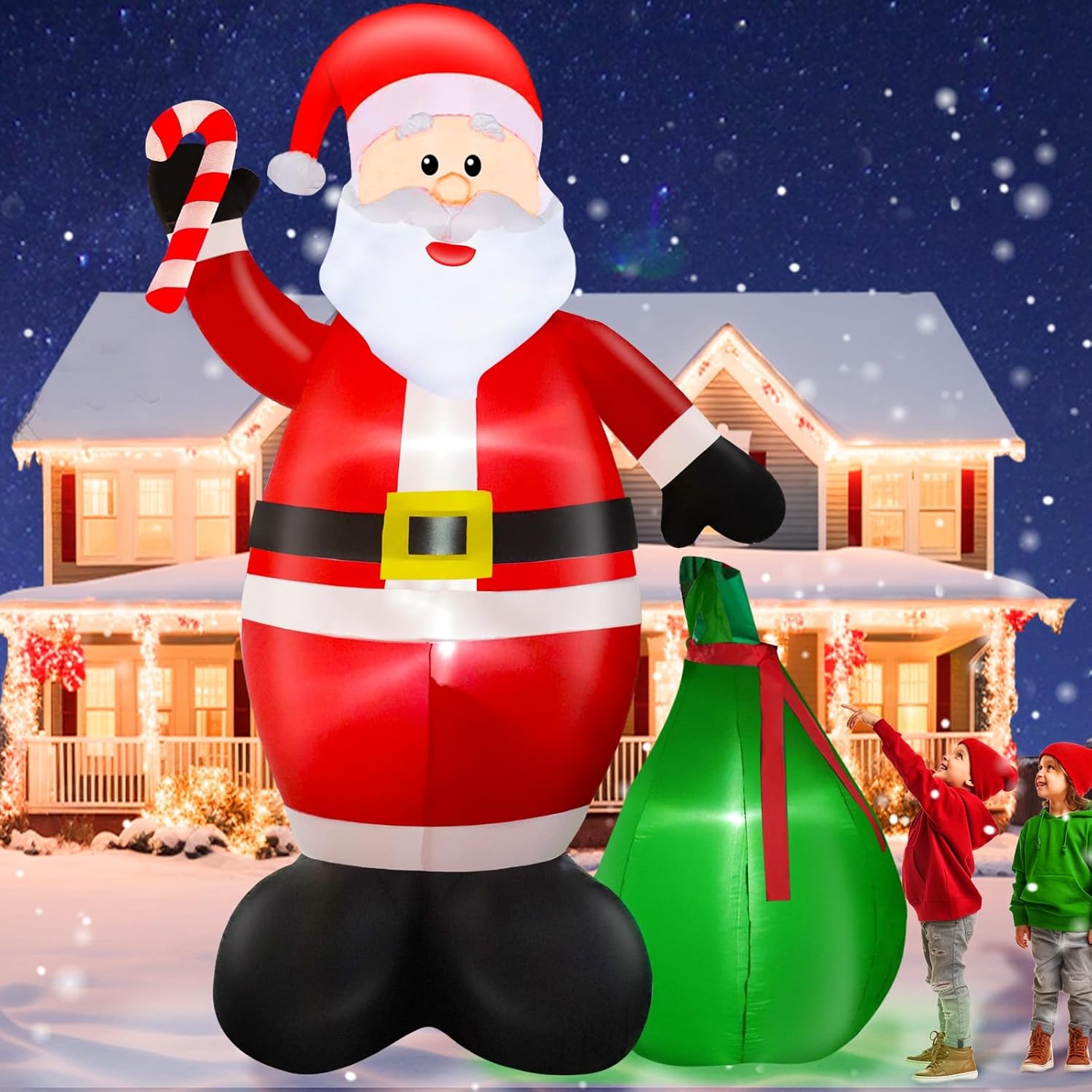 TURNMEON 12 Ft Giant Christmas Inflatable Santa Claus with LED Lights, Waterproof Polyester for Outdoor Yard Decorations