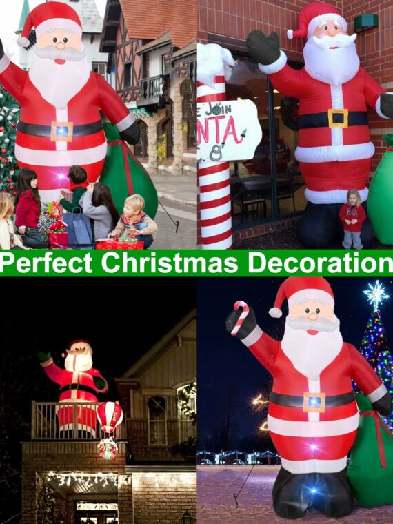 TURNMEON 12 Ft Giant Christmas Inflatable Santa Claus with LED Lights, Waterproof Polyester for Outdoor Yard Decorations