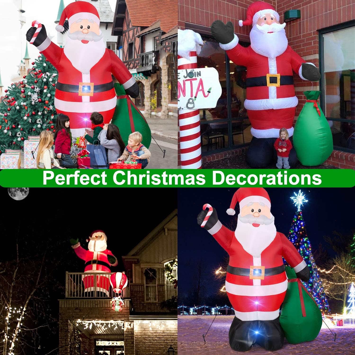 TURNMEON 12 Ft Giant Christmas Inflatable Santa Claus with LED Lights, Waterproof Polyester for Outdoor Yard Decorations