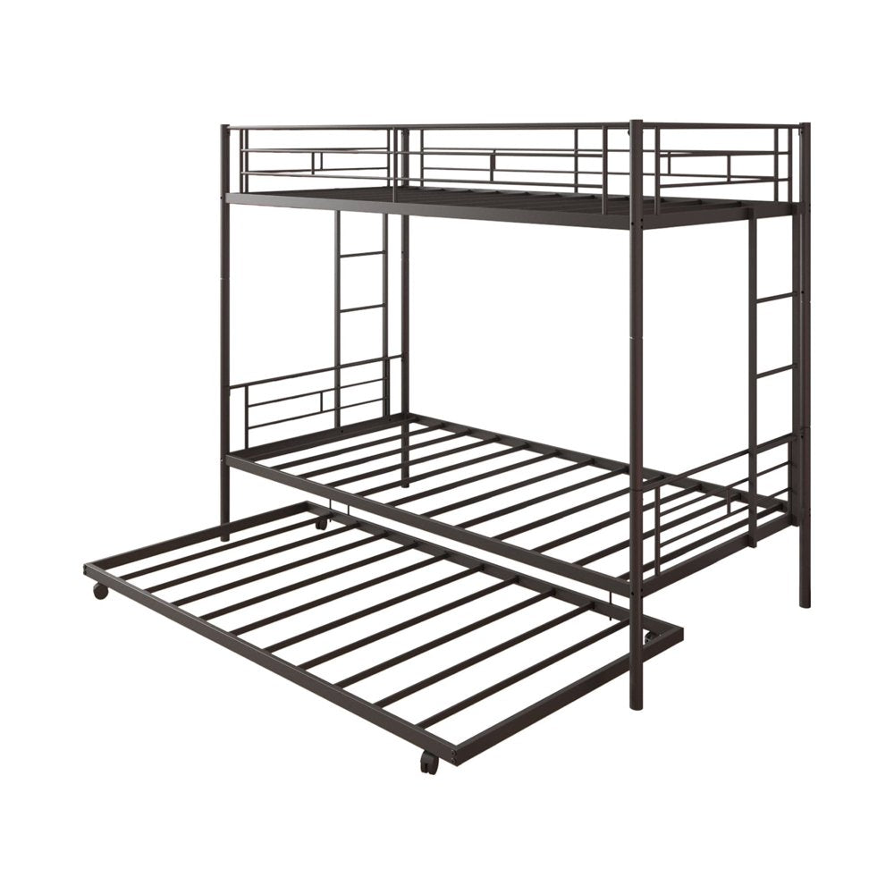 Uhomepro Twin Over Twin Metal Bunk Bed with Trundle, Sturdy Steel Frame, Modern Design, Black/Silver