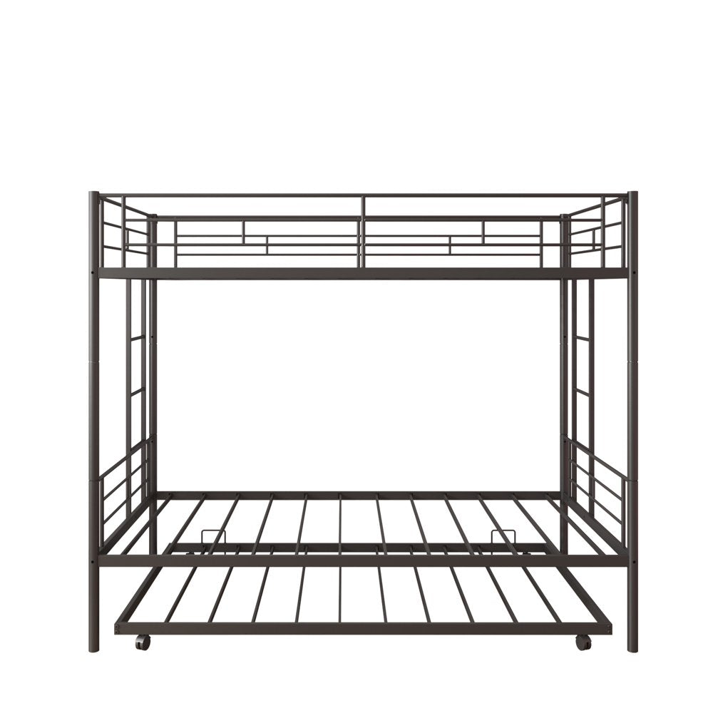 Uhomepro Twin Over Twin Metal Bunk Bed with Trundle, Sturdy Steel Frame, Modern Design, Black/Silver