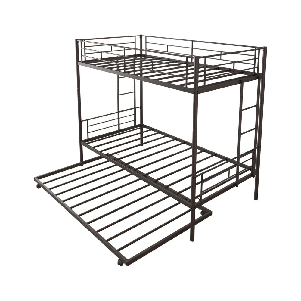 Uhomepro Twin Over Twin Metal Bunk Bed with Trundle, Sturdy Steel Frame, Modern Design, Black/Silver