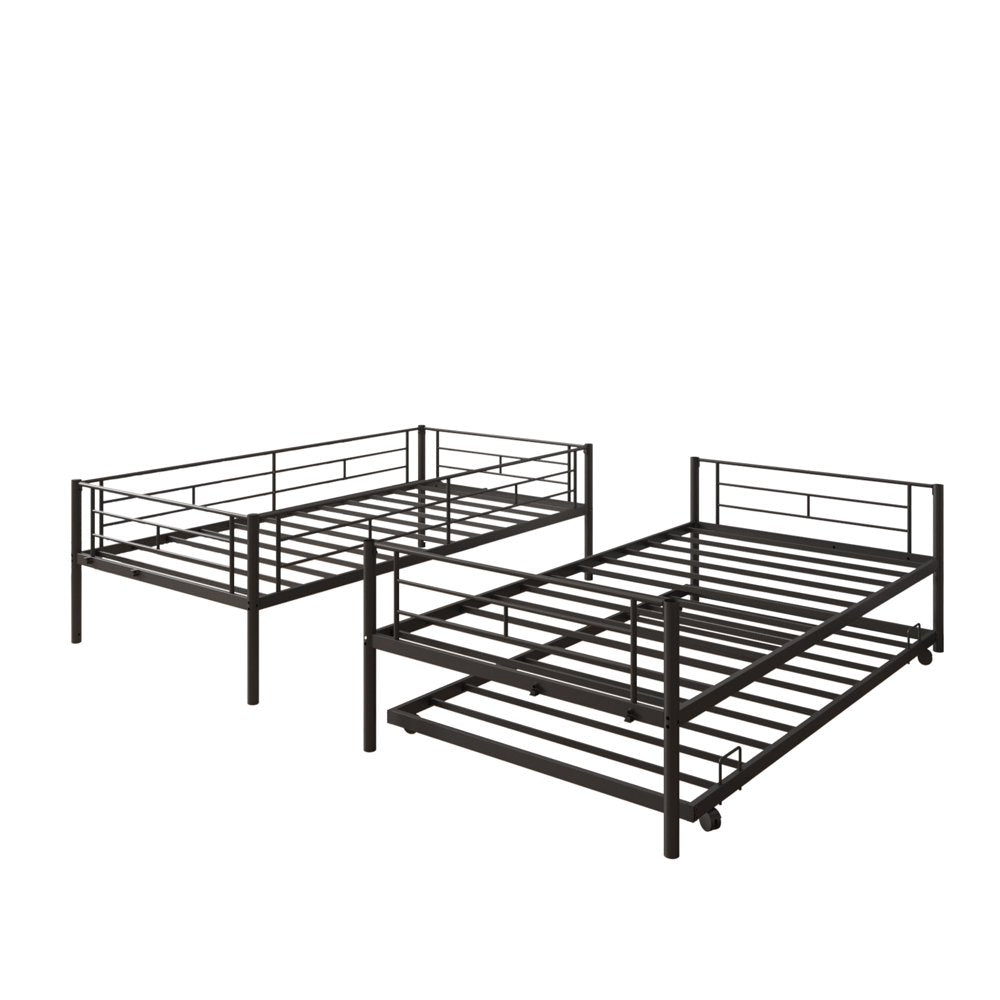 Uhomepro Twin Over Twin Metal Bunk Bed with Trundle, Sturdy Steel Frame, Modern Design, Black/Silver