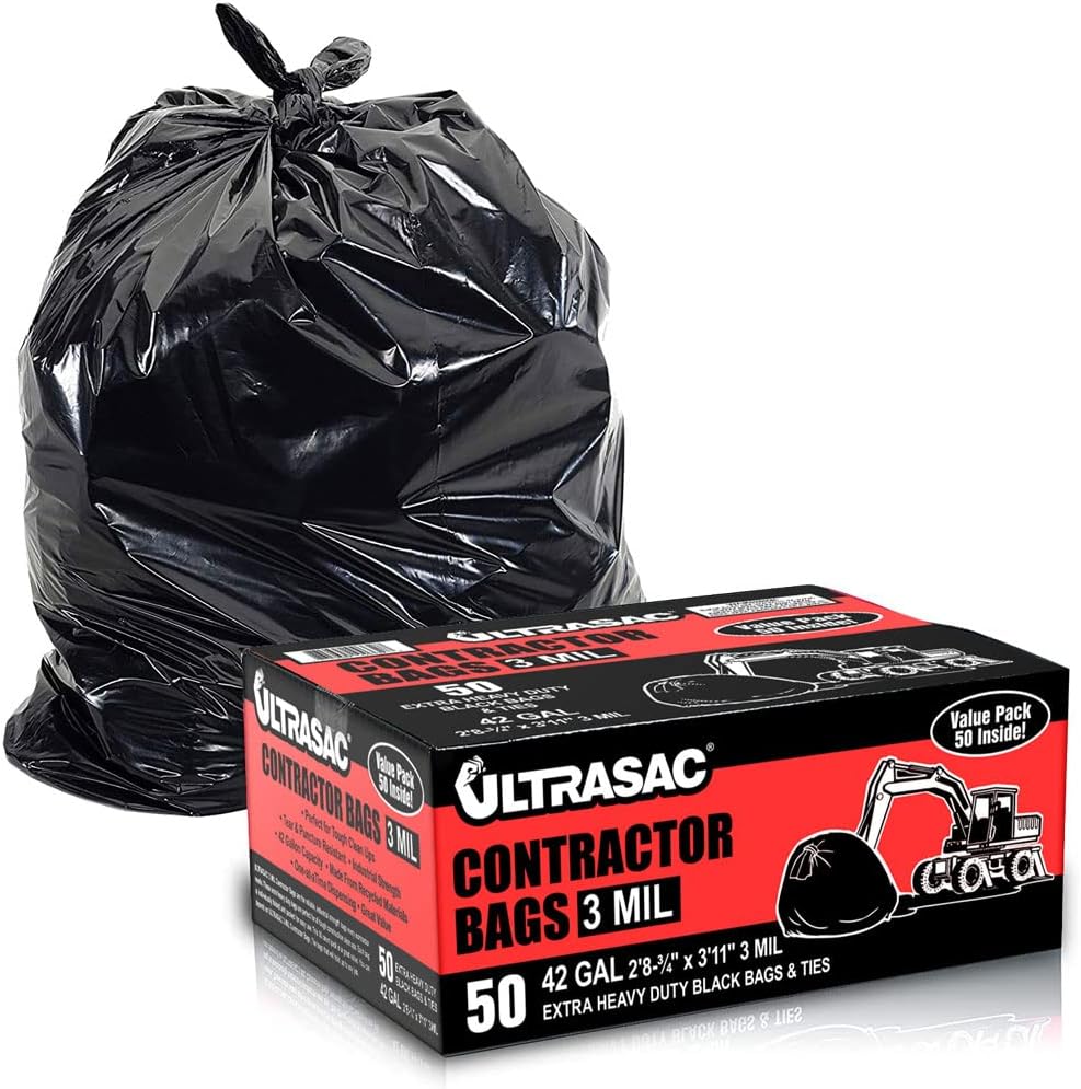 Ultrasac 42 Gallon Heavy Duty Contractor Bags, 5600 Count, Black, for Construction & Industrial Use