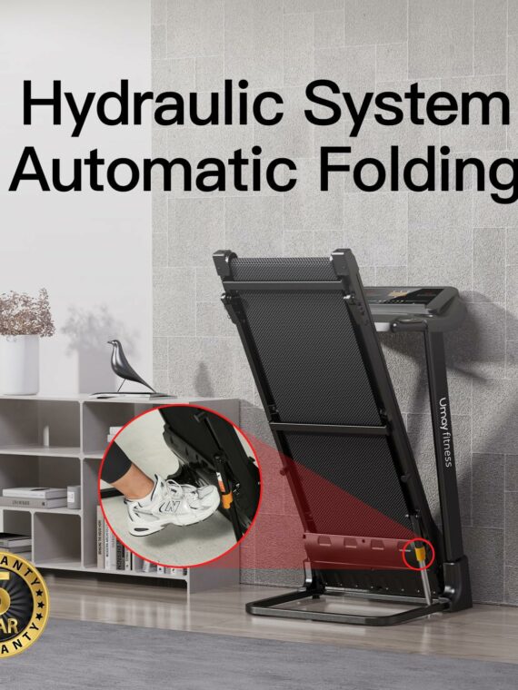 UMAY Fitness Auto Folding Treadmill with 3 Incline Levels, Quiet Brushless Motor, Pulse Sensors, and Foldable Design