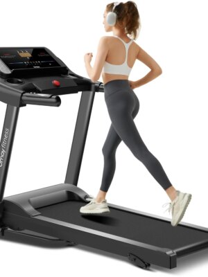 UMAY Fitness Auto Folding Treadmill with 3 Incline Levels, Quiet Brushless Motor, Pulse Sensors, and Foldable Design