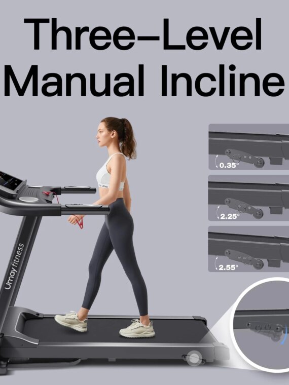 UMAY Fitness Auto Folding Treadmill with 3 Incline Levels, Quiet Brushless Motor, Pulse Sensors, and Foldable Design