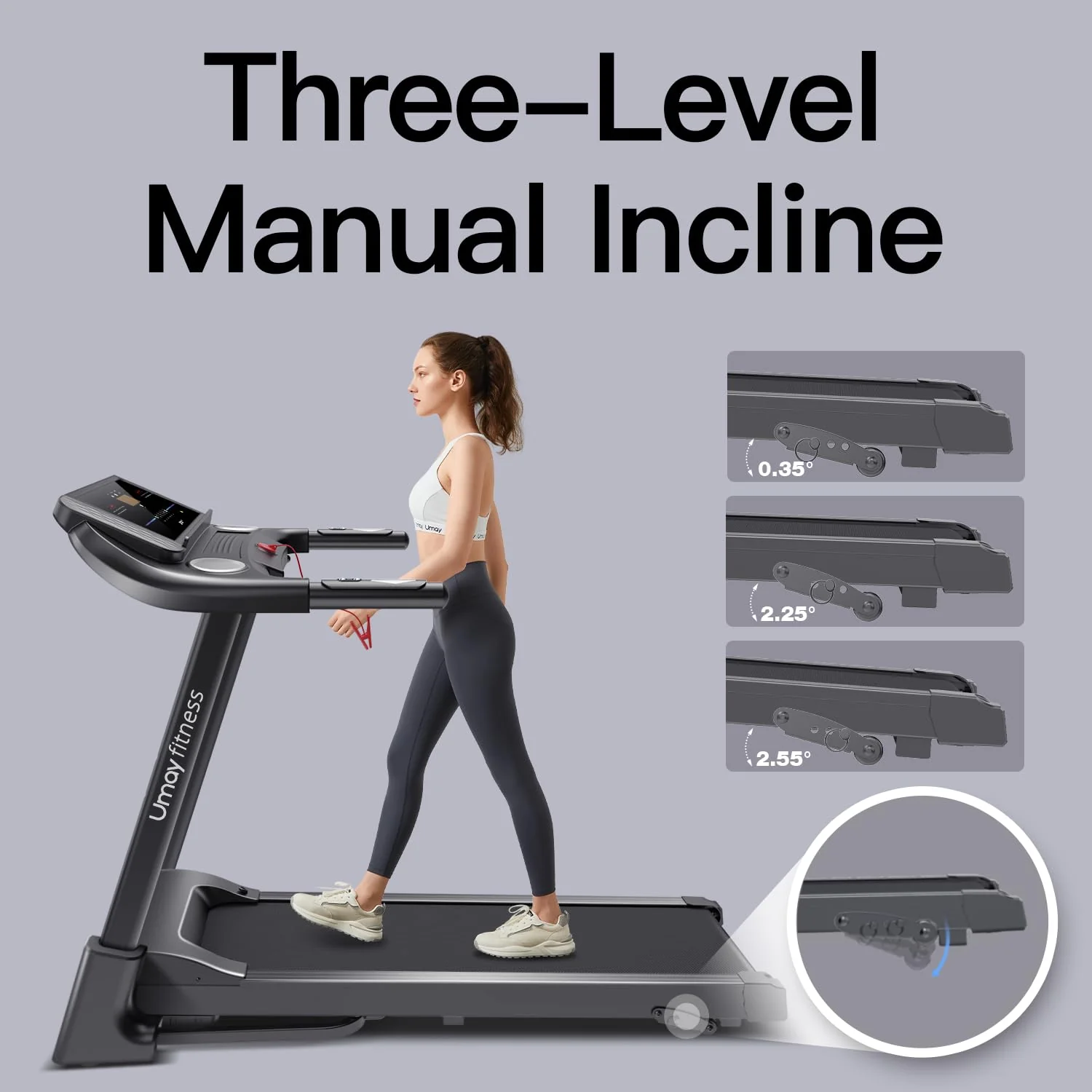 UMAY Fitness Auto Folding Treadmill with 3 Incline Levels, Quiet Brushless Motor, Pulse Sensors, and Foldable Design