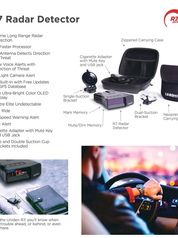 Uniden Extreme Long Range Laser/Radar Detector with 360° Detection, GPS, OLED Display, and Camera Alerts