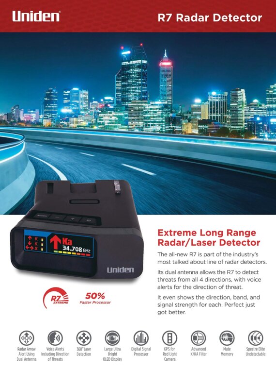 Uniden Extreme Long Range Laser/Radar Detector with 360° Detection, GPS, OLED Display, and Camera Alerts
