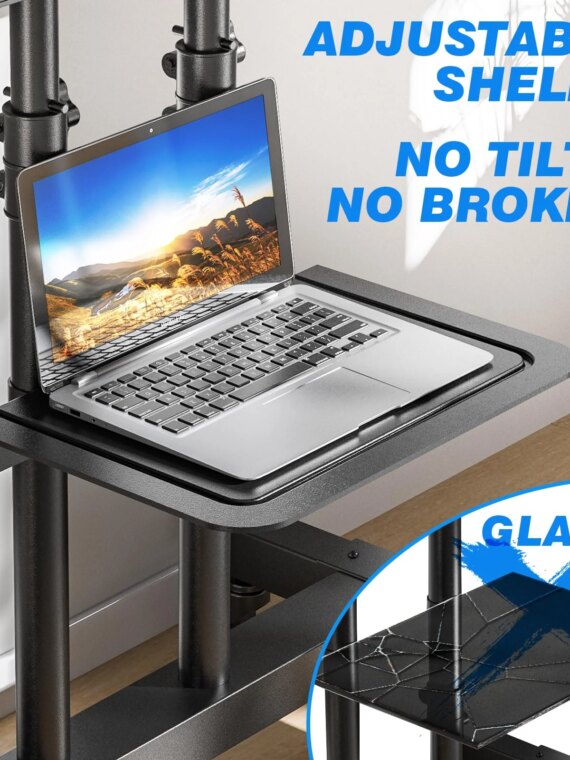 Universal Mobile TV Cart Stand with Wheels, 32"-80" Screens, 110 lbs Capacity, Adjustable Height, Steel, VESA Compatible