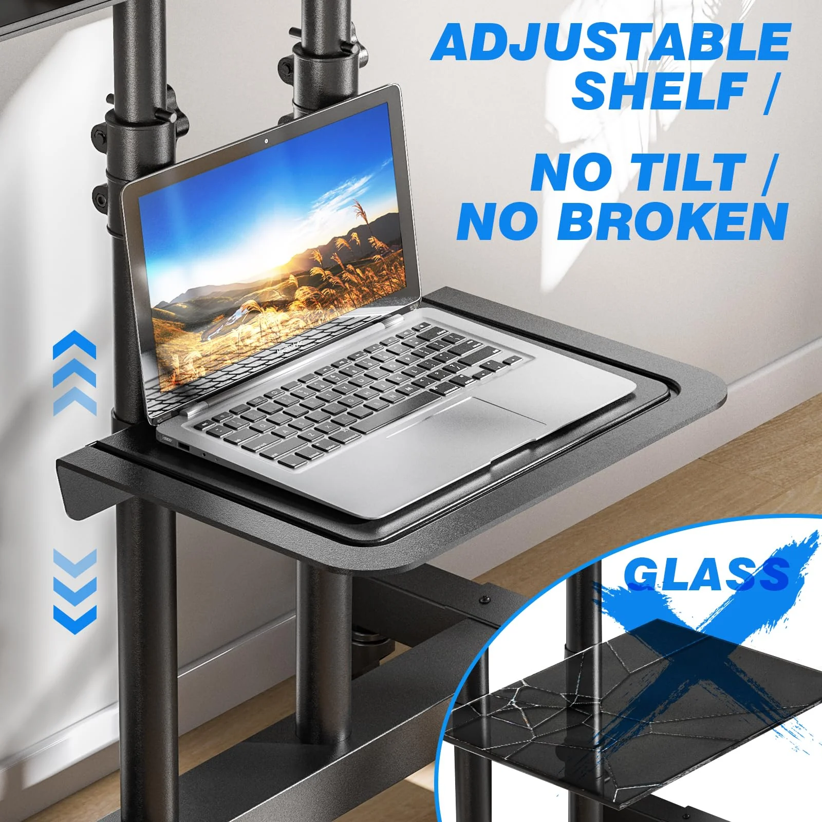 Universal Mobile TV Cart Stand with Wheels, 32"-80" Screens, 110 lbs Capacity, Adjustable Height, Steel, VESA Compatible