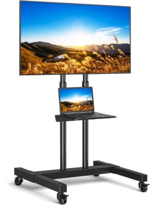 Universal Mobile TV Cart Stand with Wheels, 32"-80" Screens, 110 lbs Capacity, Adjustable Height, Steel, VESA Compatible