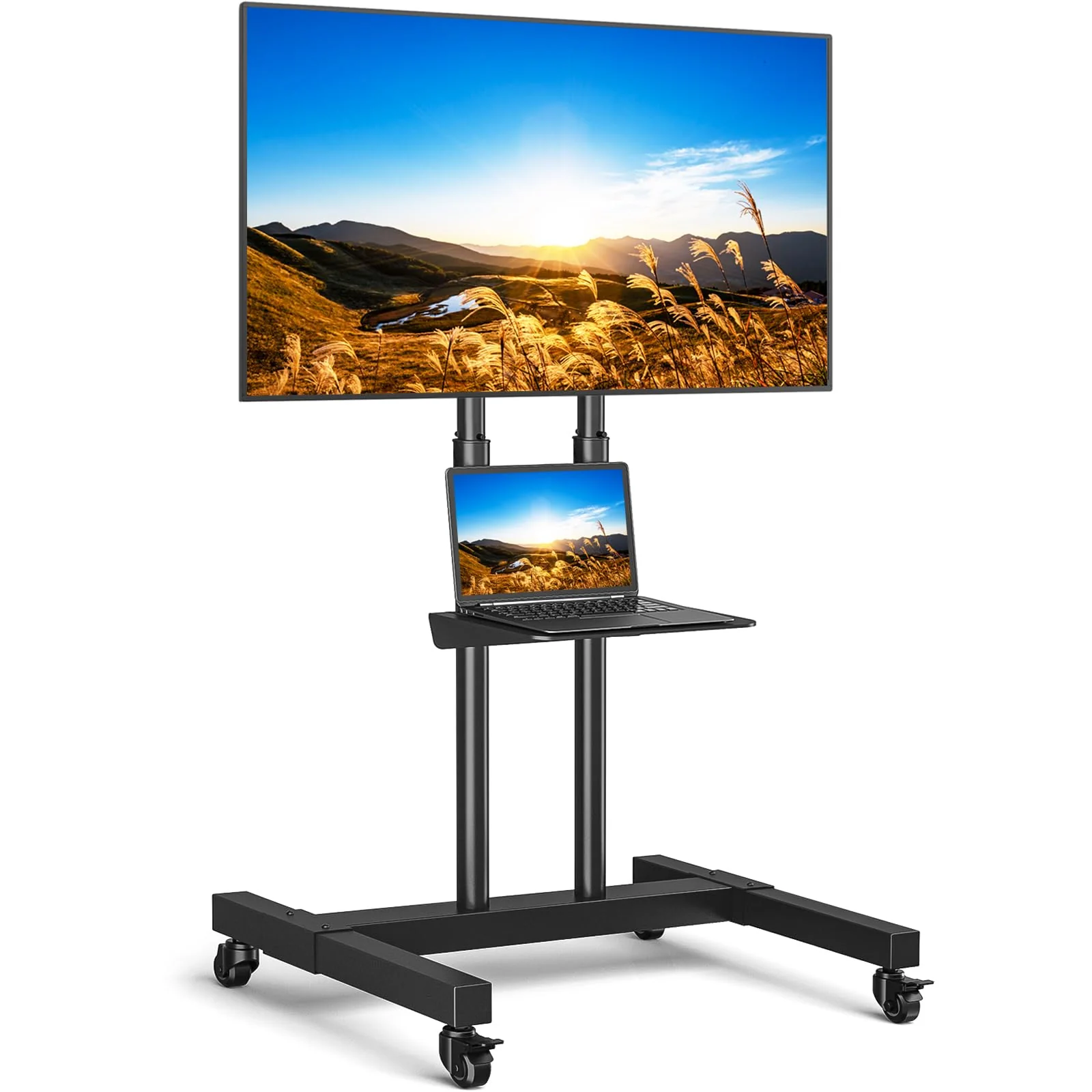 Universal Mobile TV Cart Stand with Wheels, 32"-80" Screens, 110 lbs Capacity, Adjustable Height, Steel, VESA Compatible