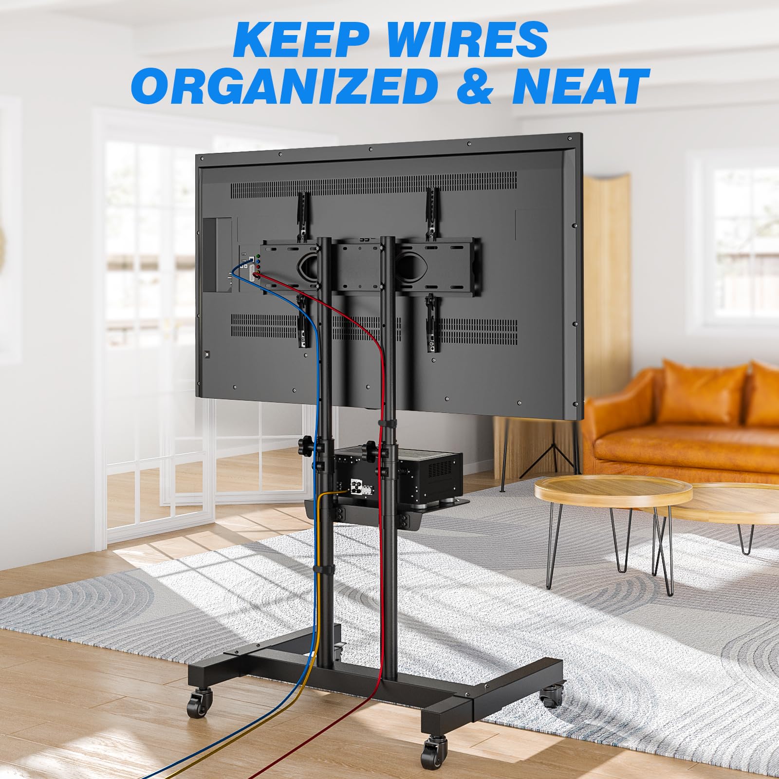 Universal Mobile TV Cart Stand with Wheels, 32"-80" Screens, 110 lbs Capacity, Adjustable Height, Steel, VESA Compatible