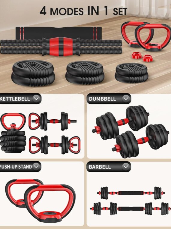 UNNMIIY 45lbs Adjustable Dumbbells Set - 4-in-1 Multifunctional Weights for Home Gym