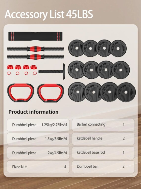 UNNMIIY 45lbs Adjustable Dumbbells Set - 4-in-1 Multifunctional Weights for Home Gym
