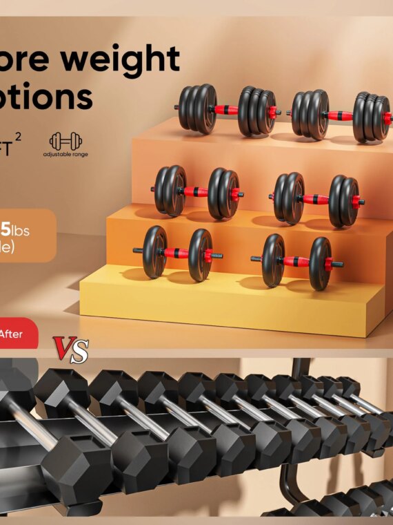 UNNMIIY 45lbs Adjustable Dumbbells Set - 4-in-1 Multifunctional Weights for Home Gym