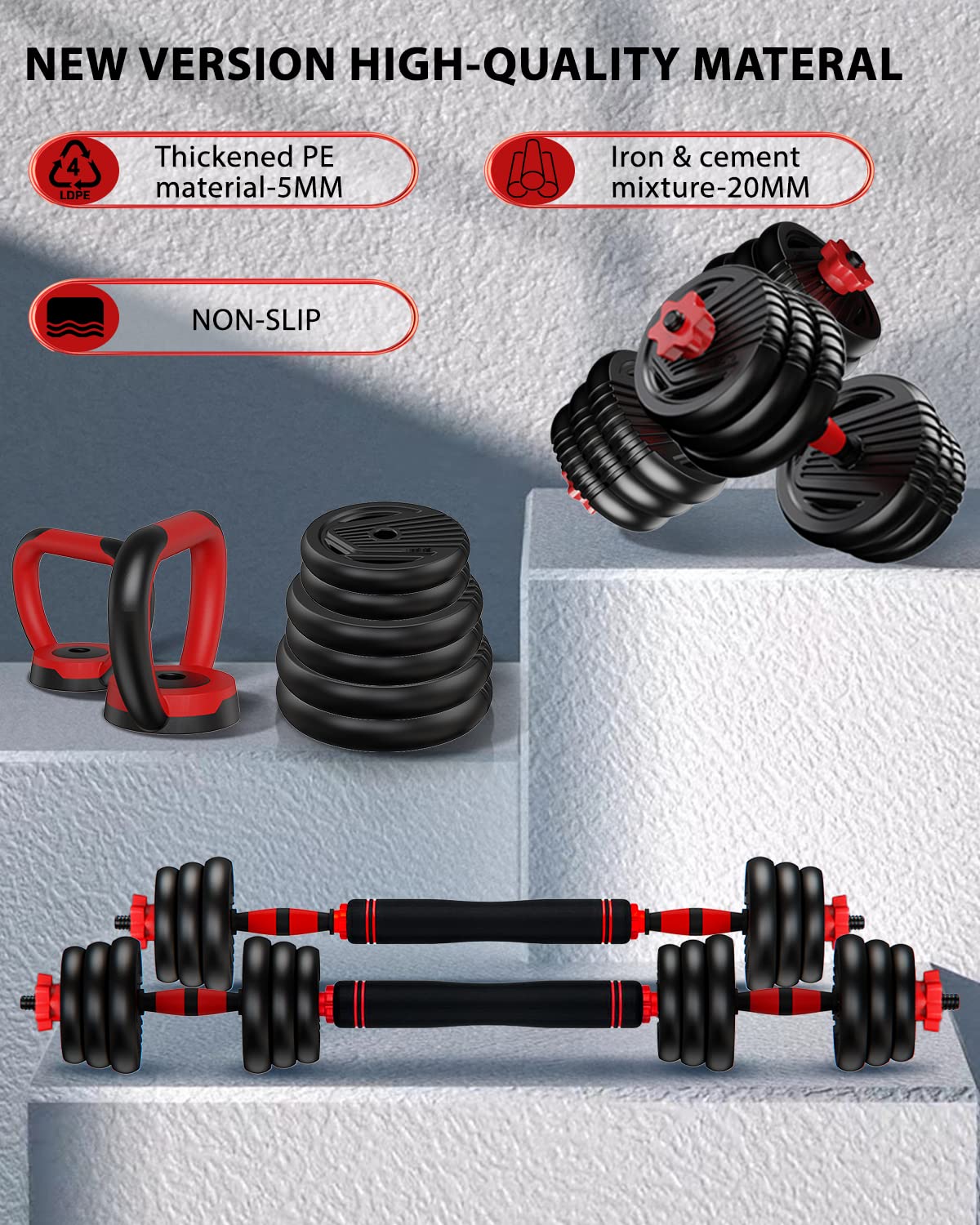 UNNMIIY 45lbs Adjustable Dumbbells Set - 4-in-1 Multifunctional Weights for Home Gym