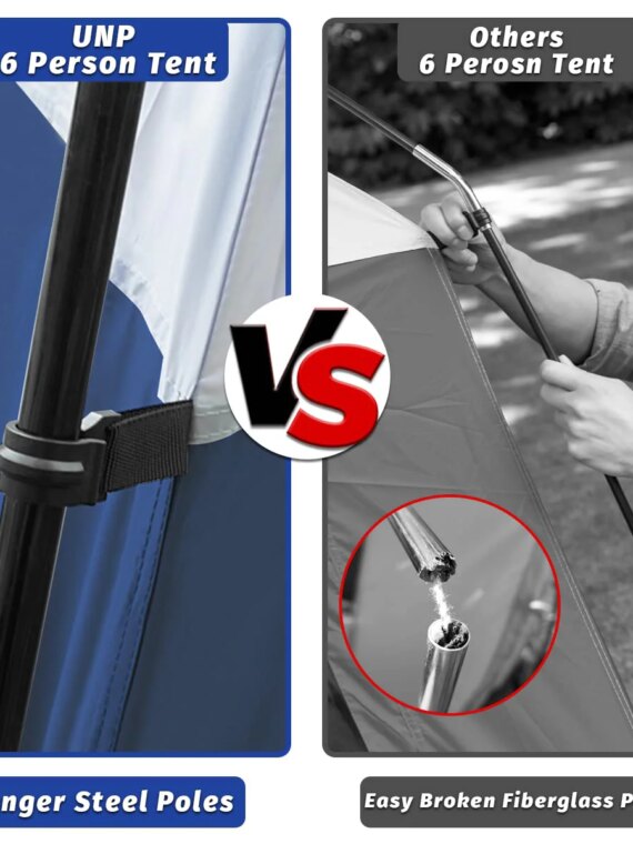 UNP 6-Person Waterproof Windproof Camping Tent, Easy Setup, Spacious Design, Durable & Ventilated