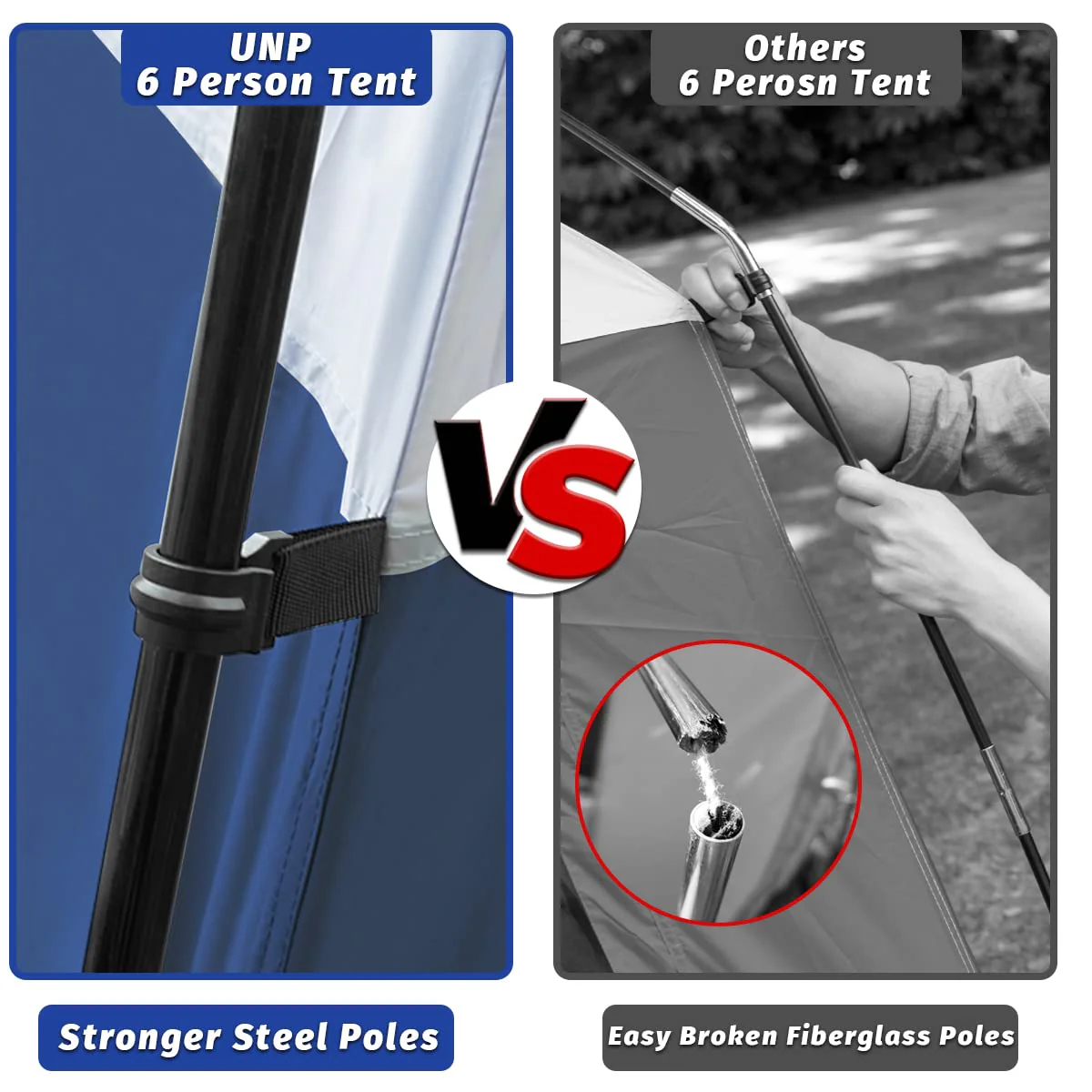 UNP 6-Person Waterproof Windproof Camping Tent, Easy Setup, Spacious Design, Durable & Ventilated