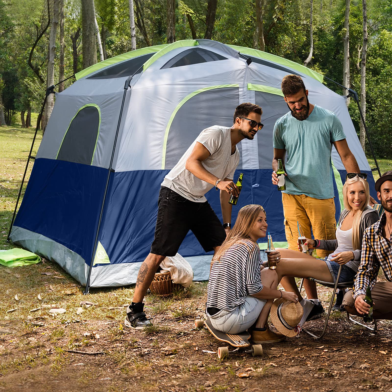 UNP 6-Person Waterproof Windproof Camping Tent, Easy Setup, Spacious Design, Durable & Ventilated