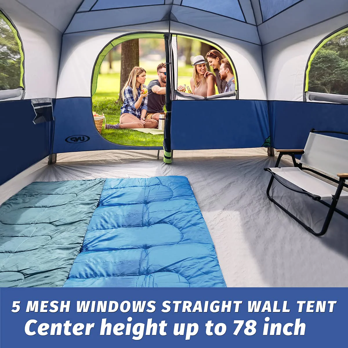 UNP 6-Person Waterproof Windproof Camping Tent, Easy Setup, Spacious Design, Durable & Ventilated