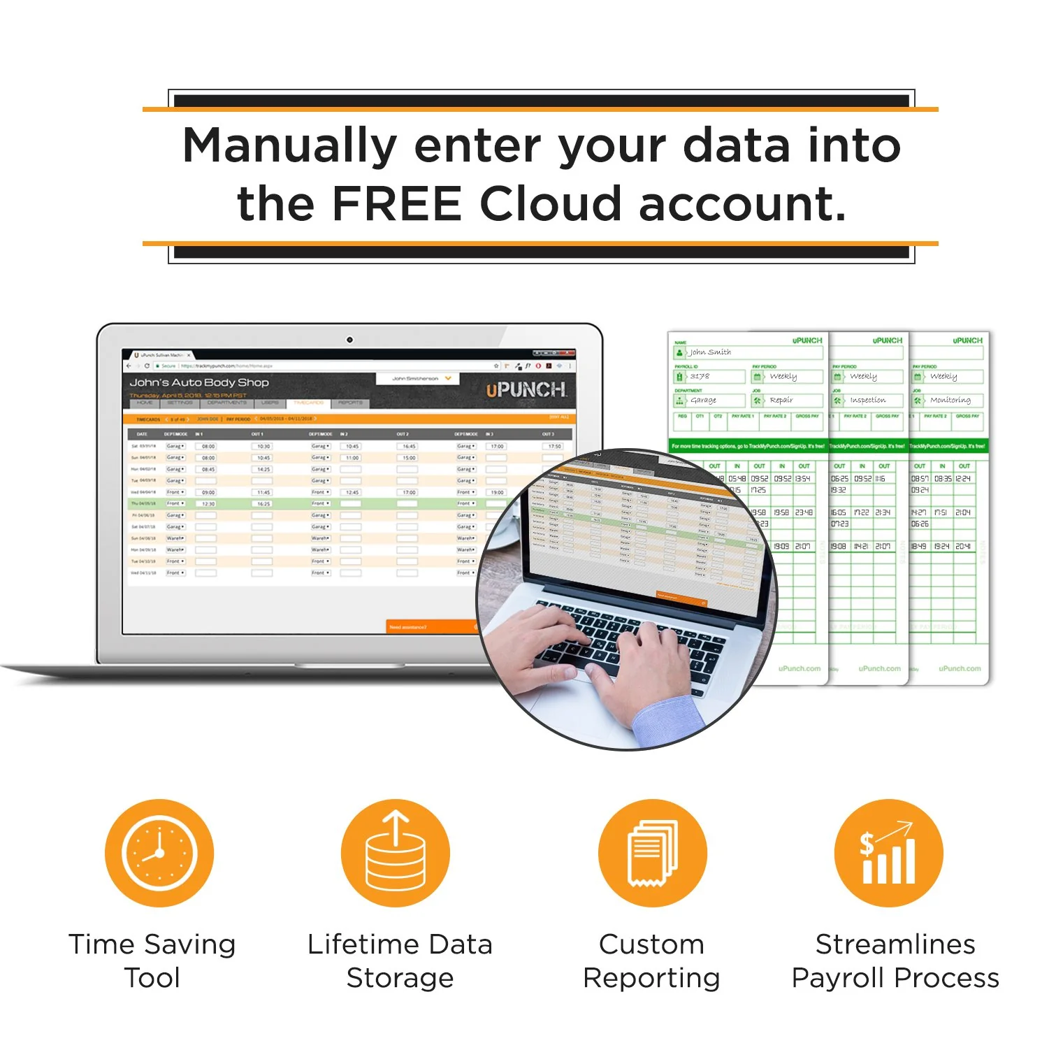 uPunch HN3000 Auto Align Time Clock Bundle with 100 Cards, Rack & Ink Ribbon