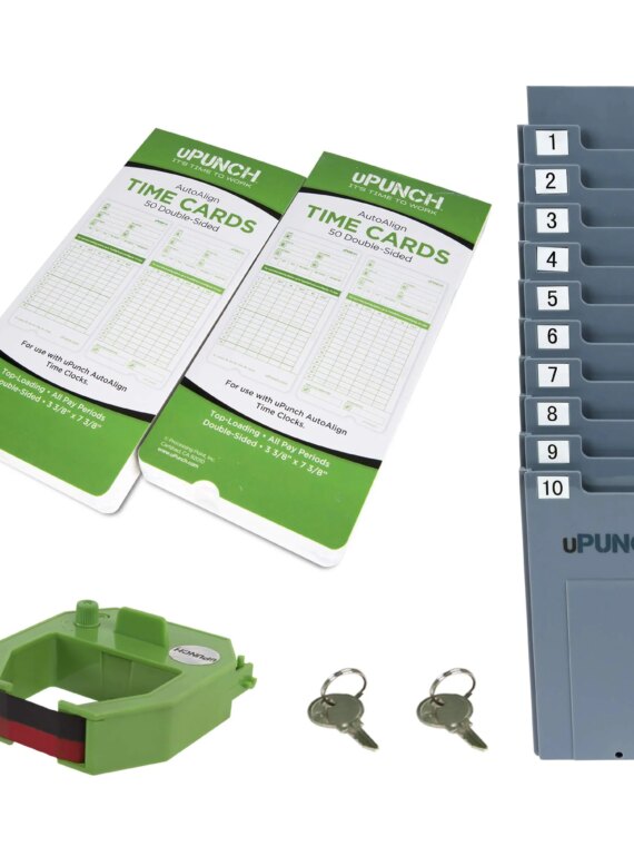 uPunch HN3000 Auto Align Time Clock Bundle with 100 Cards, Rack & Ink Ribbon