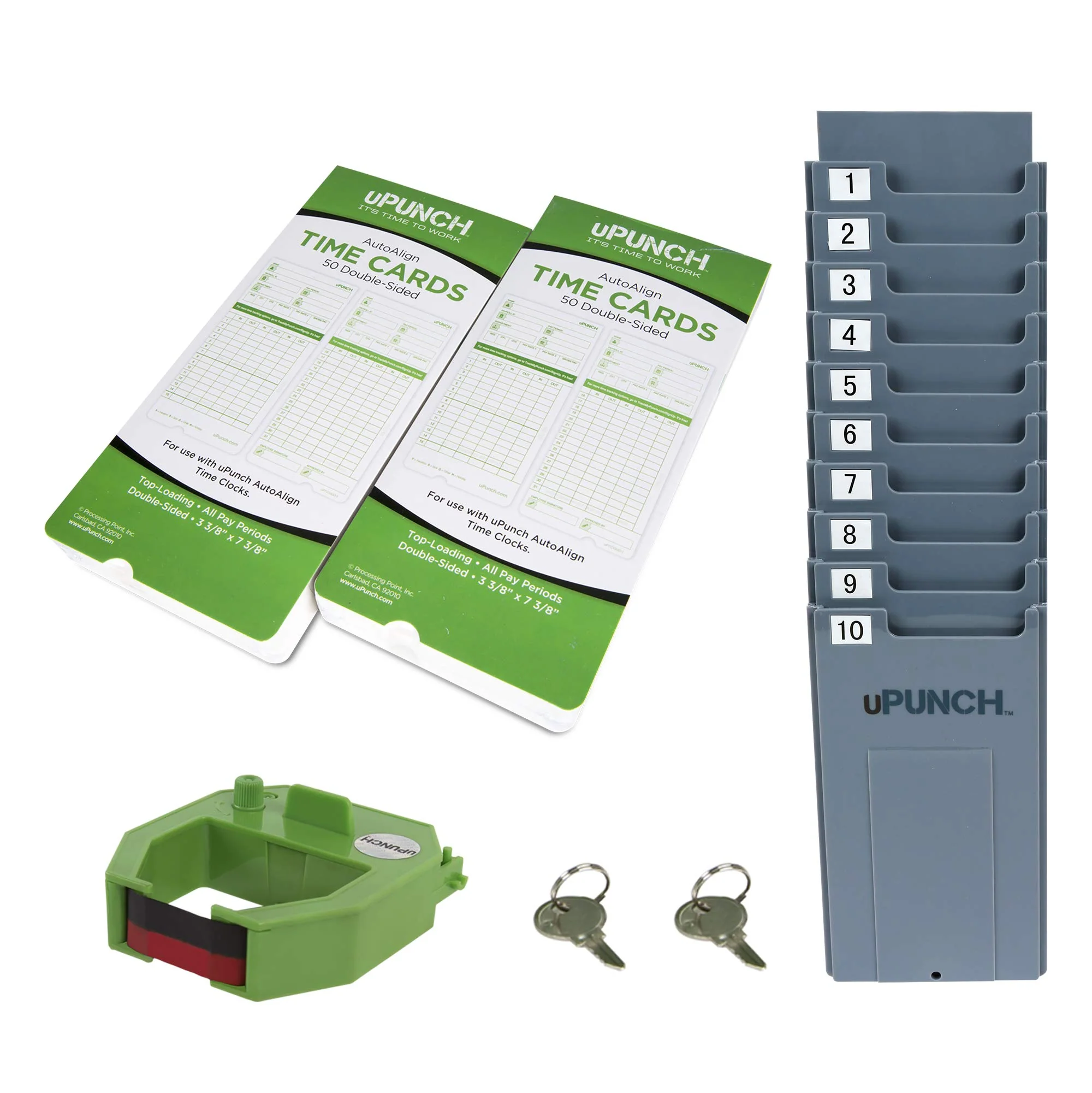 uPunch HN3000 Auto Align Time Clock Bundle with 100 Cards, Rack & Ink Ribbon