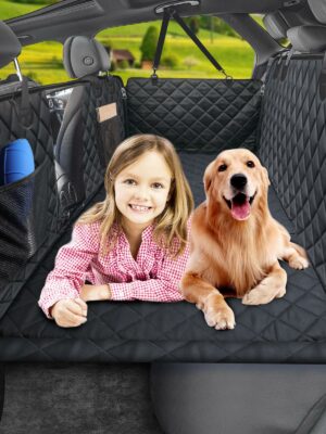 URPOWER Dog Car Seat Cover Extender, Convertible Waterproof Hammock with Mesh Window, Fits Most Cars & SUVs, Supports 330 lbs, Includes Seat Belt