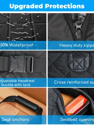URPOWER Dog Car Seat Cover Extender, Convertible Waterproof Hammock with Mesh Window, Fits Most Cars & SUVs, Supports 330 lbs, Includes Seat Belt