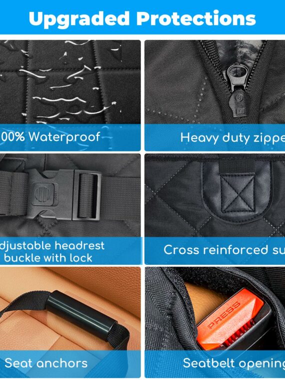 URPOWER Dog Car Seat Cover Extender, Convertible Waterproof Hammock with Mesh Window, Fits Most Cars & SUVs, Supports 330 lbs, Includes Seat Belt