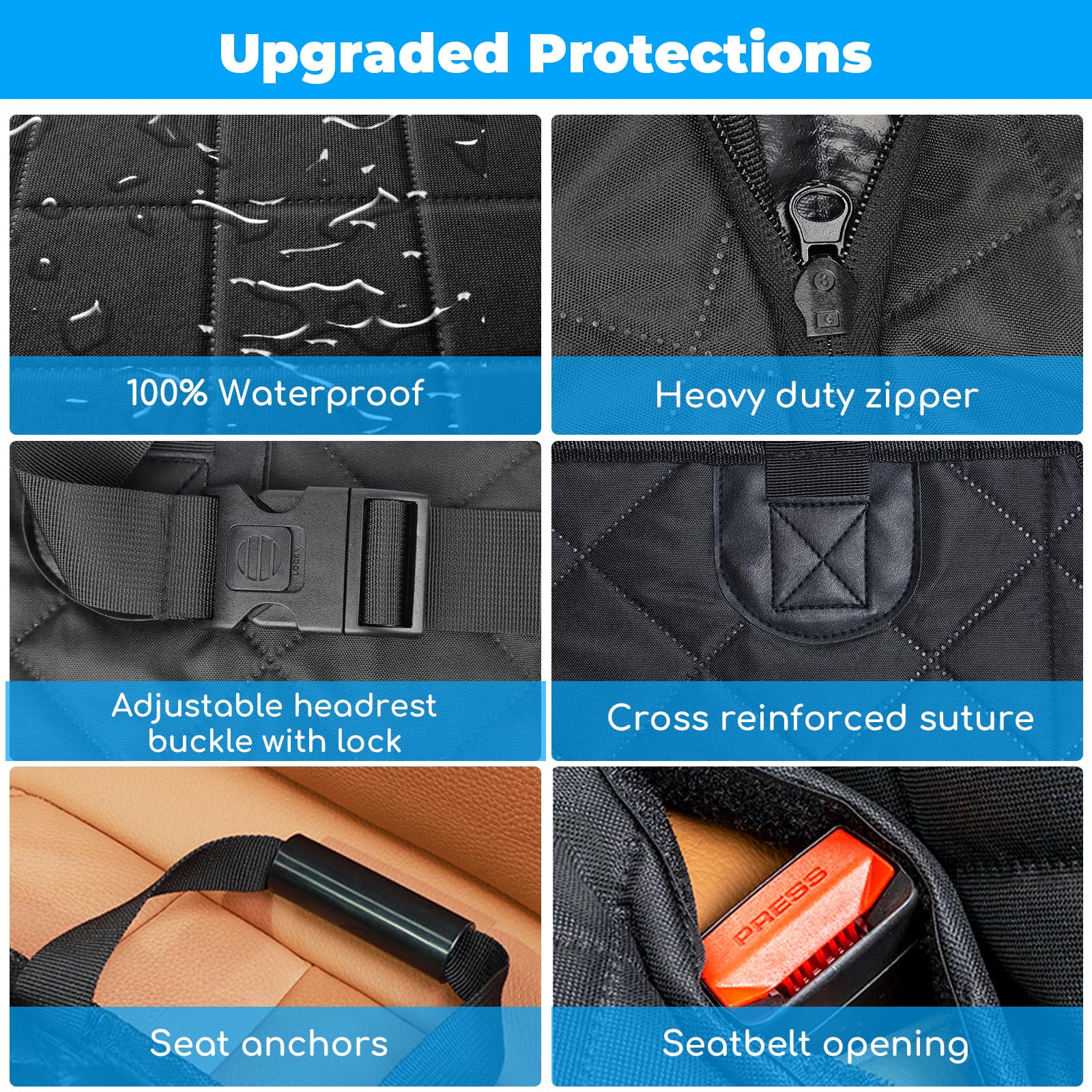 URPOWER Dog Car Seat Cover Extender, Convertible Waterproof Hammock with Mesh Window, Fits Most Cars & SUVs, Supports 330 lbs, Includes Seat Belt