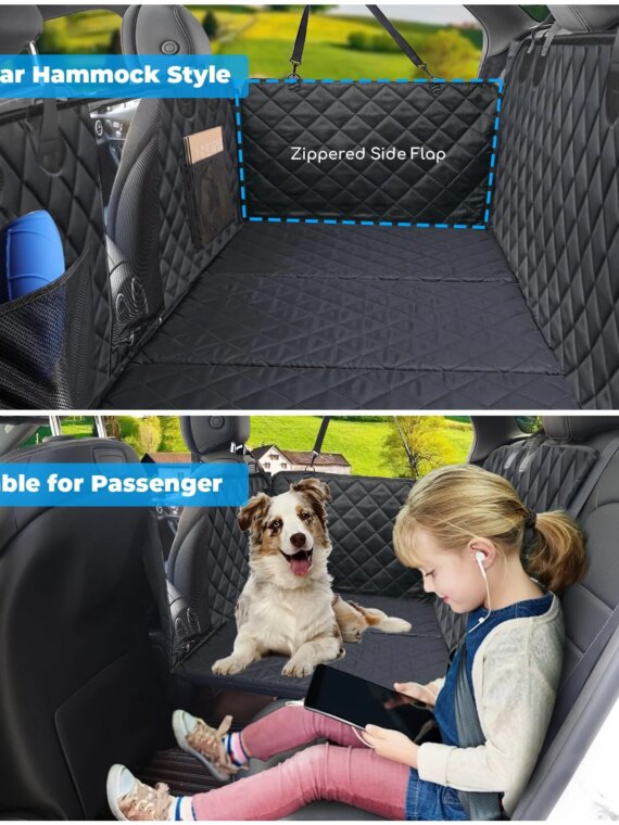 URPOWER Dog Car Seat Cover Extender, Convertible Waterproof Hammock with Mesh Window, Fits Most Cars & SUVs, Supports 330 lbs, Includes Seat Belt
