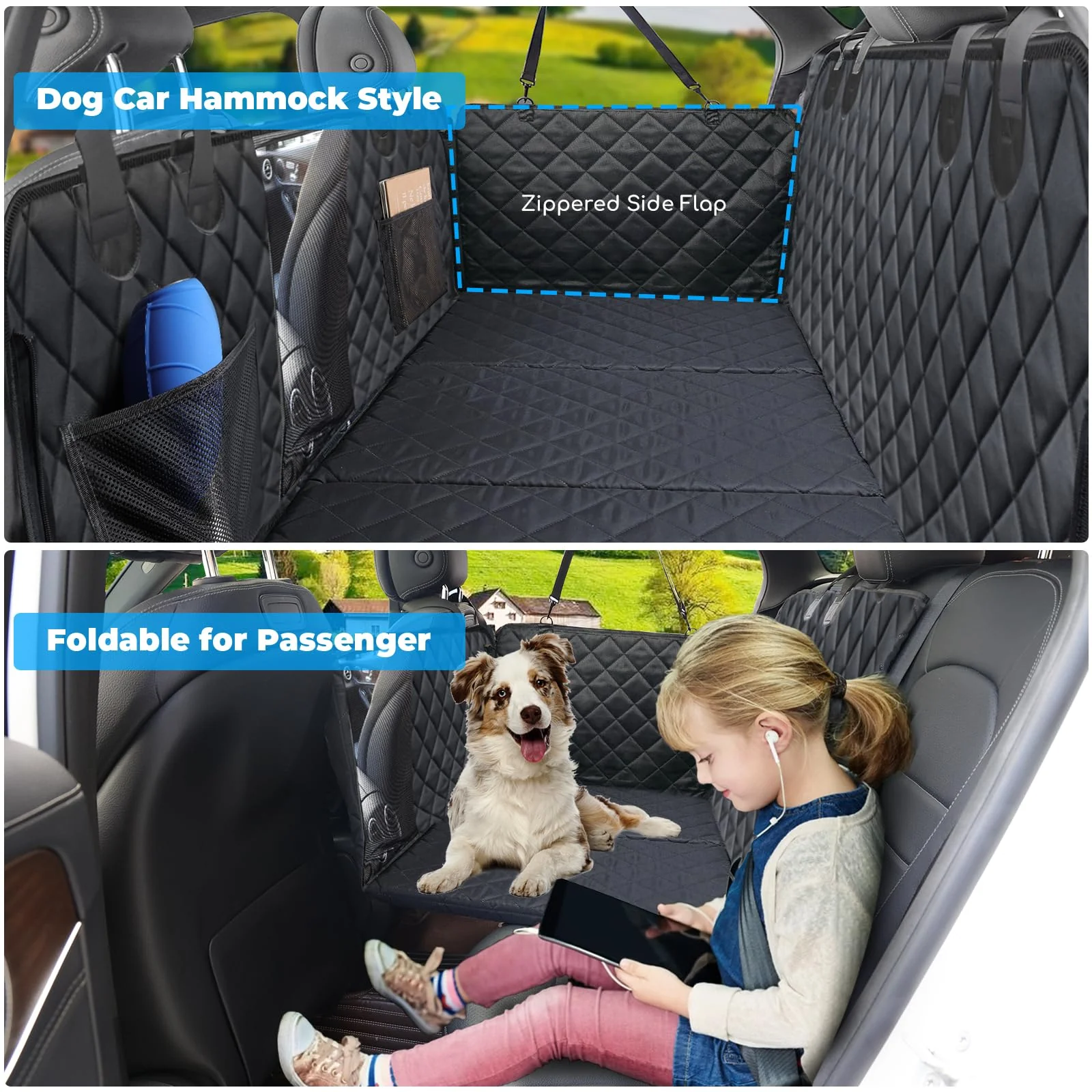 URPOWER Dog Car Seat Cover Extender, Convertible Waterproof Hammock with Mesh Window, Fits Most Cars & SUVs, Supports 330 lbs, Includes Seat Belt