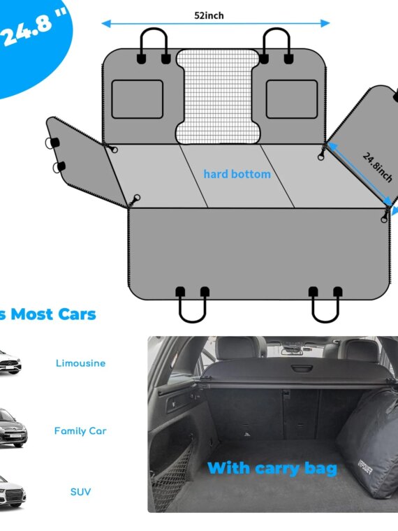 URPOWER Dog Car Seat Cover Extender, Convertible Waterproof Hammock with Mesh Window, Fits Most Cars & SUVs, Supports 330 lbs, Includes Seat Belt