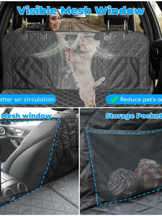 URPOWER Dog Car Seat Cover Extender, Convertible Waterproof Hammock with Mesh Window, Fits Most Cars & SUVs, Supports 330 lbs, Includes Seat Belt