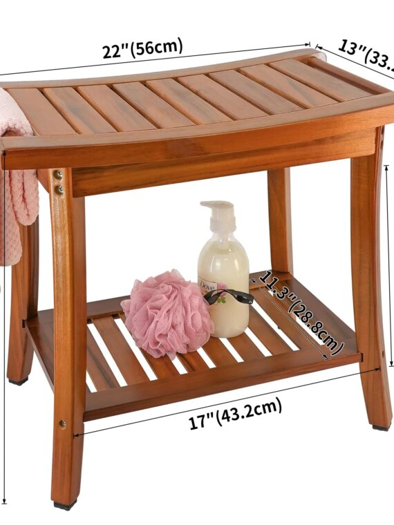 Utoplike Teak Shower Bench Seat with Handles, Non-Slip Rubber Feet, 22"x13"x18.6"